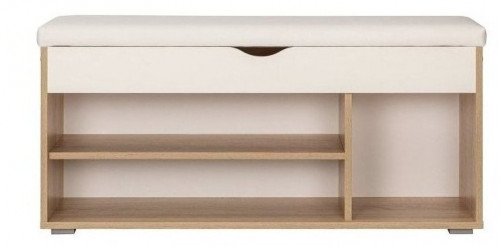 тумба для обуви лайт 08.58, размер ш 105.5 х г 31.5 х в 51 см, цвет дуб сонома, белая гладкая 101, экокожа (гранд белый) в Нижневартовске