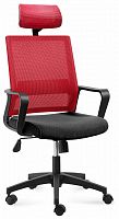 кресло офисное бит черный пластик / красная сетка / черная ткань в Нижневартовске