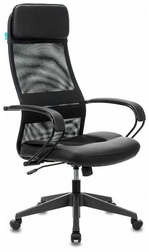кресло для руководителя бюрократ бюрократ ch-608, обивка: текстиль, цвет: ткань tw-11 (черная)/сетка tw-01 (черная)/экокожа черная в Нижневартовске