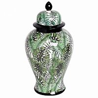 ваза керамическая листья с крышкой бело-зеленая 20*33см в Нижневартовске