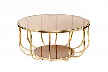 круглый журнальный столик со стеклянной столешницей на золотистом основании d100x45 см в Нижневартовске