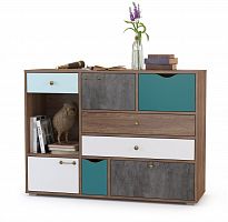 комод вайс 10.104, цвет морское дерево винтаж/камень тёмный/бензин/мята/белый премиум в Нижневартовске