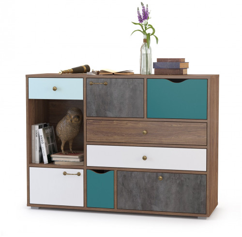 комод вайс 10.104, цвет морское дерево винтаж/камень тёмный/бензин/мята/белый премиум в Нижневартовске