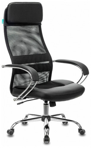 кресло для руководителя бюрократ бюрократ ch-608sl, обивка: текстиль, цвет: ткань tw-11 (черная)/сетка tw-01 (черная)/экокожа черная в Нижневартовске