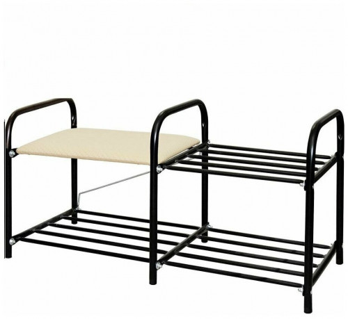 этажерка для обуви nika люкс 1 с сиденьем, 790х330х360 мм, нагрузка до 100 кг, черный/слоновая кость в Нижневартовске