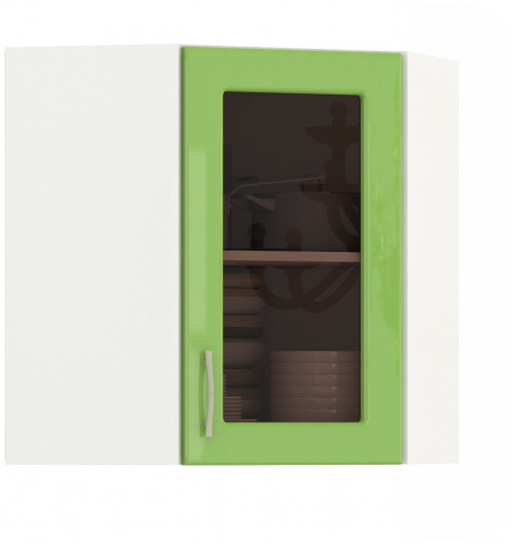 шкаф навесной угловой витрина 600 кухня сандра эвкалипт глянец/белый в Нижневартовске