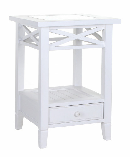 тумбочка прикроватная со стеклом бретань с состариванием белая в Нижневартовске