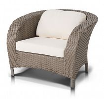 римини кресло плоский искусственный ротанг, цвет серый с белыми подушками в Нижневартовске