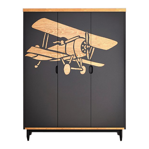 шкаф трехстворчатый с самолетом travel серый в Нижневартовске