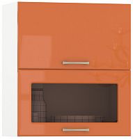 шкаф навесной 600 горизонтальный дверь и дверь со стеклом кухня сандра манго глянец/белый, двери открываются вверх в Нижневартовске