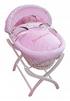 колыбель-переноска gift wicker moses basket белая, розовое белье в Нижневартовске