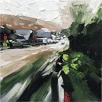 картина маслом зеленая улица в Нижневартовске