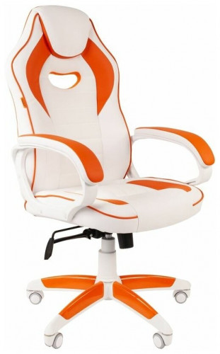 игровое кресло chairman chairman game 16 white, обивка: искусственная кожа, цвет: экопремиум белая/оранжевая в Нижневартовске