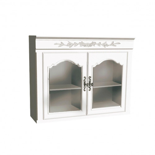шкаф со стеклом навесной двухдверный кухонный марсель молочно-белый в Нижневартовске