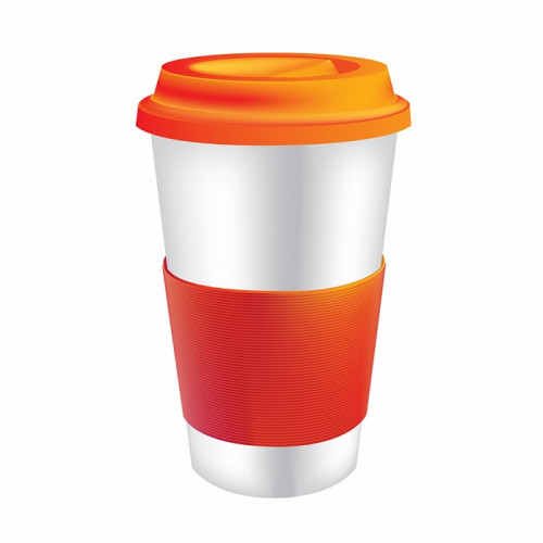 термостакан белый с оранжевым термодержателем в Нижневартовске