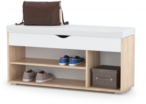 тумба для обуви лайт 08.58, цвет дуб сонома/белый/белая искусственная кожа в Нижневартовске