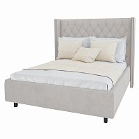 кровать двуспальная 160х200 бежевая из велюра с каретной стяжкой wing в Нижневартовске