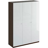 шкаф uno трехдверный дуб шато, белый глянец с зеркалом коричневый в Нижневартовске