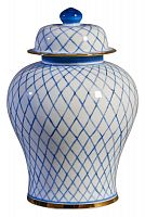 ваза керамическая с крышкой и рсиунком сетка 30 см lines бело-синяя в Нижневартовске
