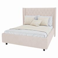 кровать двуспальная 160х200 светло-бежевая из велюра wing-2 в Нижневартовске