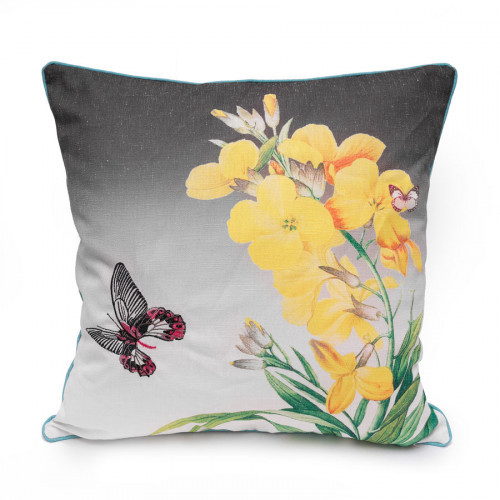 декоративная подушка серая с жёлтым цветком botanical style в Нижневартовске