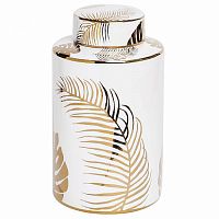 ваза керамическая листья с крышкой белая 12*20см в Нижневартовске
