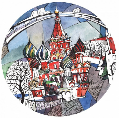 тарелка сувенирная собор василия блаженного. вечер в Нижневартовске