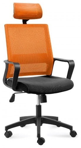 кресло офисное бит черный пластик / оранжевая сетка / черная ткань в Нижневартовске
