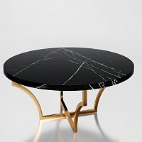 журнальный столик круглый с черной мраморной столешницей на основании цвета латунь роуч в Нижневартовске
