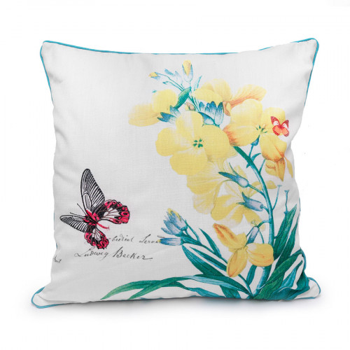 декоративная подушка белая с желтым цветком botanical style в Нижневартовске