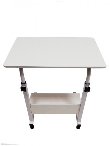 прикроватный столик для ноутбука, с полкой, с регулировкой высоты на колесиках, белый в Нижневартовске