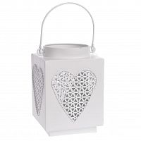 подсвечник-фонарь белый металлический с ручкой сердце, 18 см в Нижневартовске
