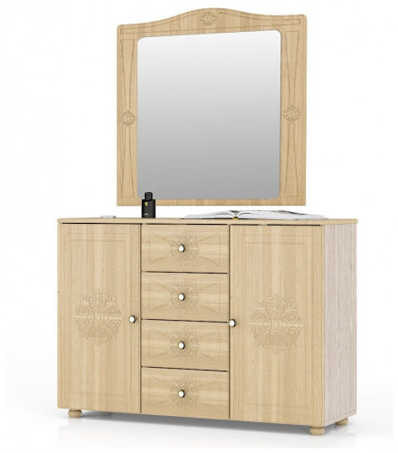 комод широкий к-17 с зеркалом онега, цвет лен/ясень шимо светлый в Нижневартовске