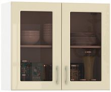 шкаф навесной 800 витрина 2 двери кухня сандра ваниль глянец/белый в Нижневартовске